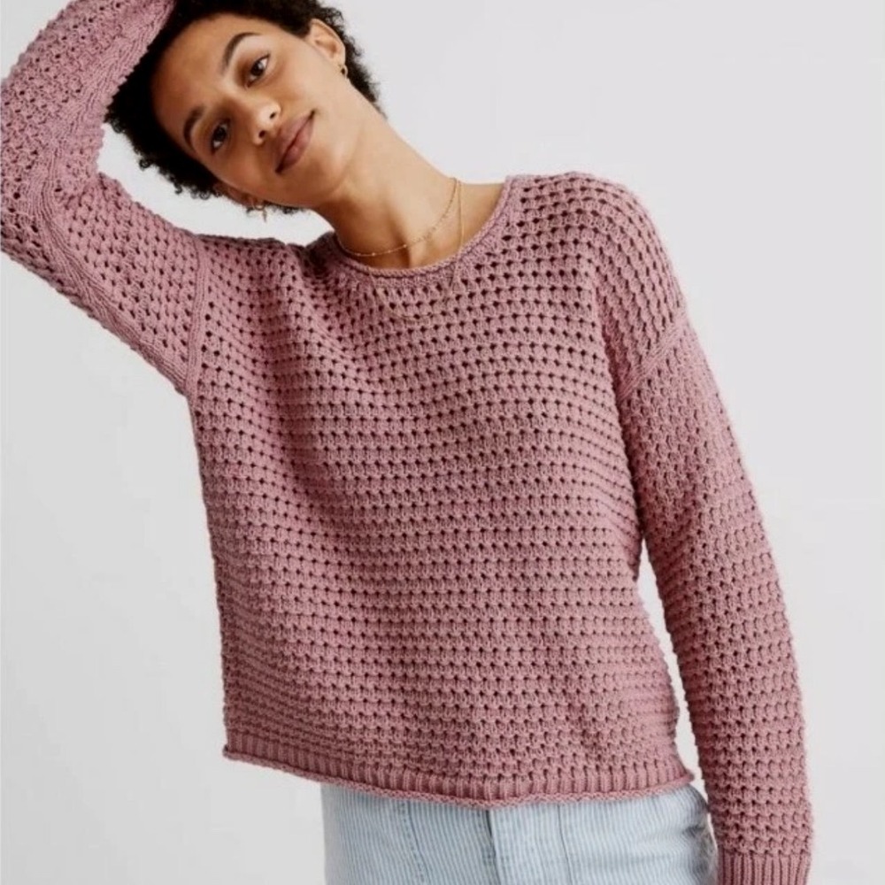 Madewell Do Well Austen Pink Open Stitch Sweater Mauve Crochet Knit Medium